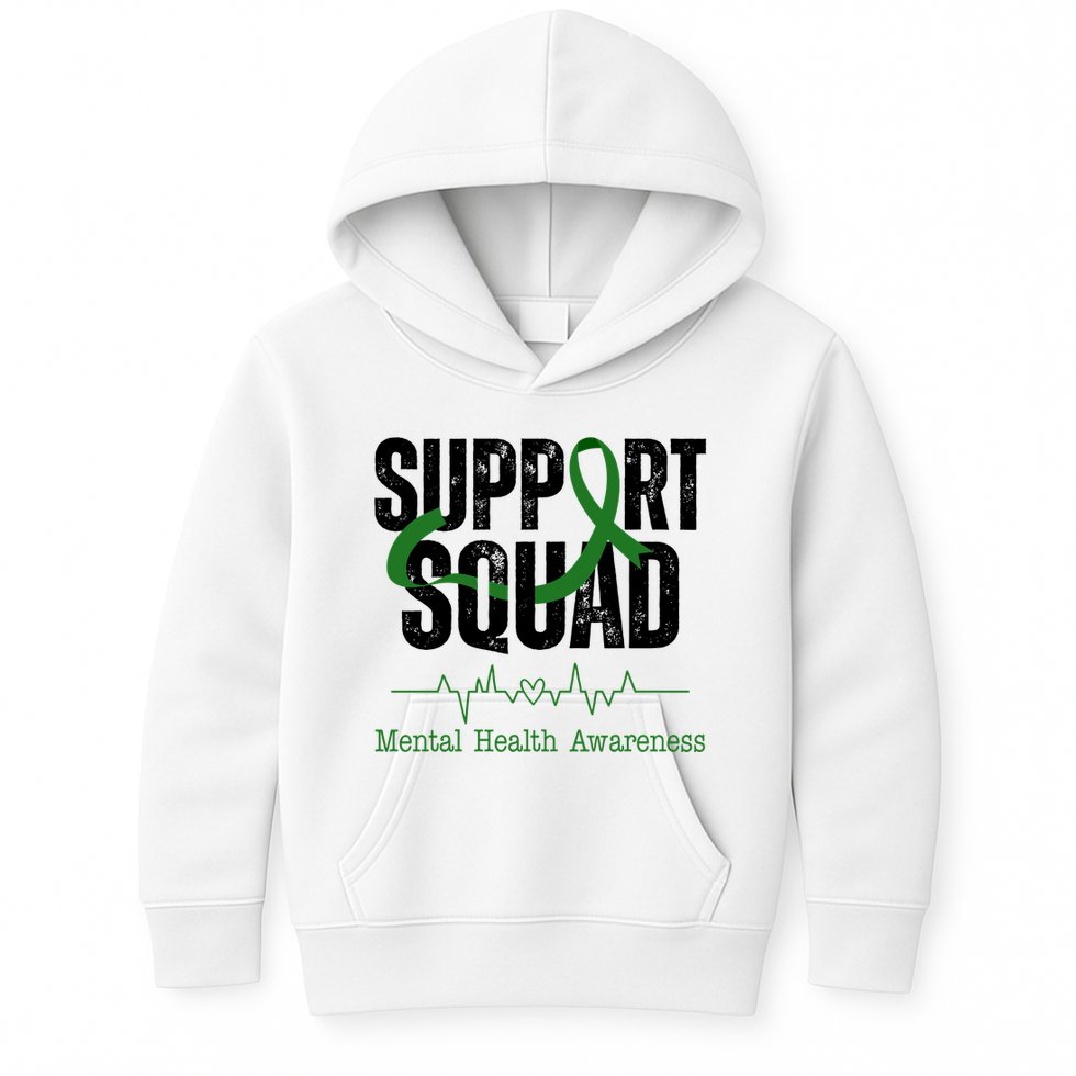 Support Squad Mental Health Awareness Heartbeat Ribbon Kids Hoodie