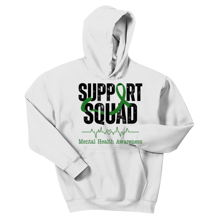 Support Squad Mental Health Awareness Heartbeat Ribbon Kids Hoodie