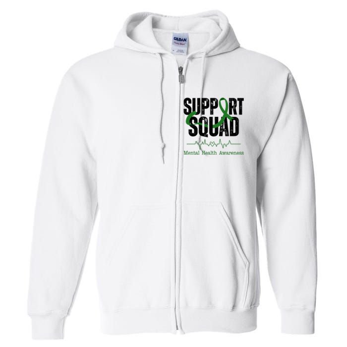 Support Squad Mental Health Awareness Heartbeat Ribbon Full Zip Hoodie