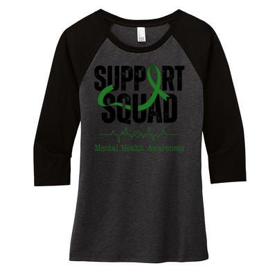 Support Squad Mental Health Awareness Heartbeat Ribbon Women's Tri-Blend 3/4-Sleeve Raglan Shirt