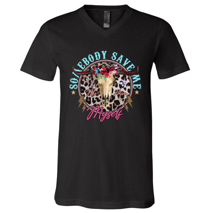 Somebody Save Me Country Music Retro Cowgirl Western V-Neck T-Shirt