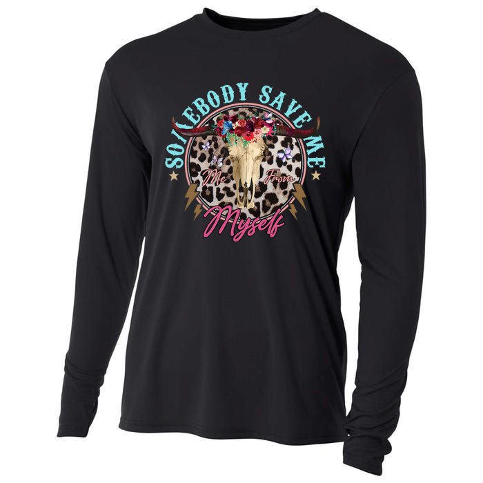 Somebody Save Me Country Music Retro Cowgirl Western Cooling Performance Long Sleeve Crew