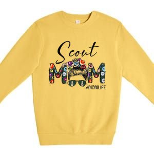 Scouting Scout Mom Life Messy Bun Hair MotherS Day Premium Crewneck Sweatshirt