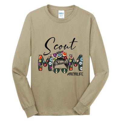 Scouting Scout Mom Life Messy Bun Hair MotherS Day Tall Long Sleeve T-Shirt