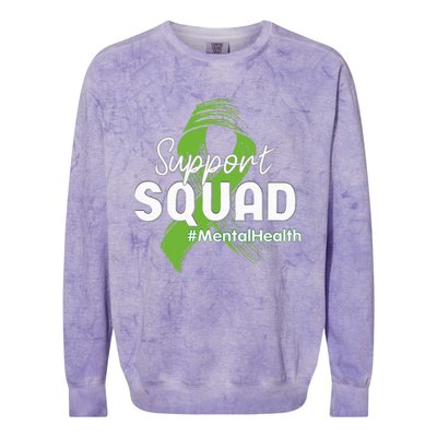 Support Squad Mental Health Awareness Lime Green Ribbon Colorblast Crewneck Sweatshirt