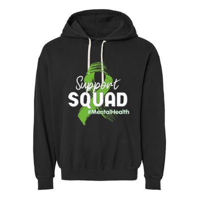 Support Squad Mental Health Awareness Lime Green Ribbon Garment-Dyed Fleece Hoodie