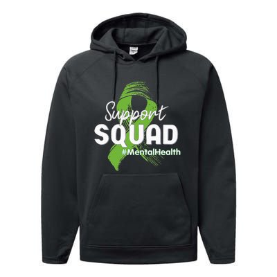 Support Squad Mental Health Awareness Lime Green Ribbon Performance Fleece Hoodie