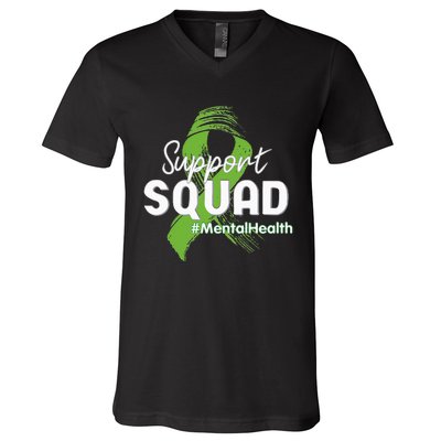 Support Squad Mental Health Awareness Lime Green Ribbon V-Neck T-Shirt