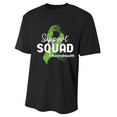 Support Squad Mental Health Awareness Lime Green Ribbon Performance Sprint T-Shirt