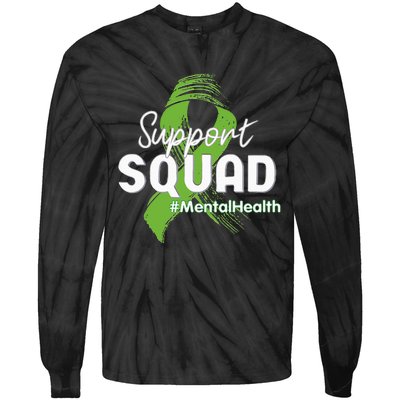 Support Squad Mental Health Awareness Lime Green Ribbon Tie-Dye Long Sleeve Shirt