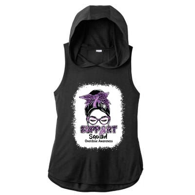 Support Squad Messy Bun Purple Ribbon Overdose Awareness Ladies PosiCharge Tri-Blend Wicking Draft Hoodie Tank