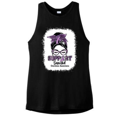 Support Squad Messy Bun Purple Ribbon Overdose Awareness Ladies PosiCharge Tri-Blend Wicking Tank