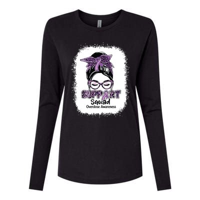 Support Squad Messy Bun Purple Ribbon Overdose Awareness Womens Cotton Relaxed Long Sleeve T-Shirt