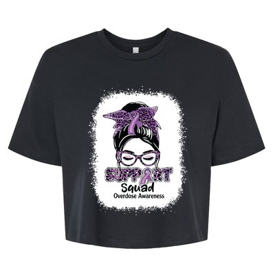 Support Squad Messy Bun Purple Ribbon Overdose Awareness Bella+Canvas Jersey Crop Tee