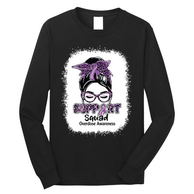 Support Squad Messy Bun Purple Ribbon Overdose Awareness Long Sleeve Shirt