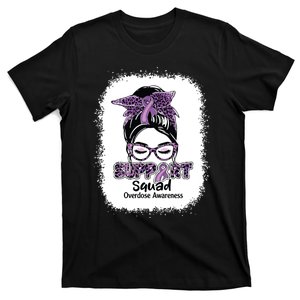 Support Squad Messy Bun Purple Ribbon Overdose Awareness T-Shirt