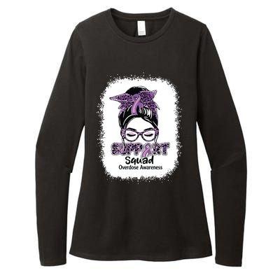 Support Squad Messy Bun Purple Ribbon Overdose Awareness Womens CVC Long Sleeve Shirt