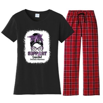 Support Squad Messy Bun Purple Ribbon Overdose Awareness Women's Flannel Pajama Set