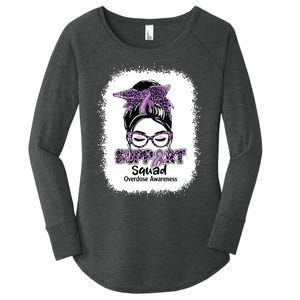 Support Squad Messy Bun Purple Ribbon Overdose Awareness Women's Perfect Tri Tunic Long Sleeve Shirt