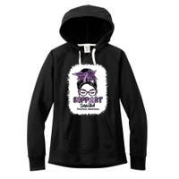 Support Squad Messy Bun Purple Ribbon Overdose Awareness Women's Fleece Hoodie