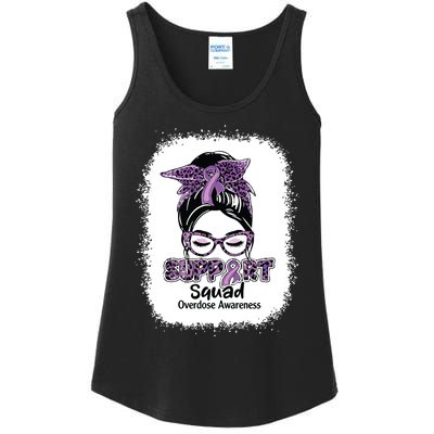 Support Squad Messy Bun Purple Ribbon Overdose Awareness Ladies Essential Tank