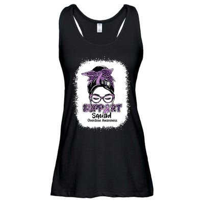 Support Squad Messy Bun Purple Ribbon Overdose Awareness Ladies Essential Flowy Tank