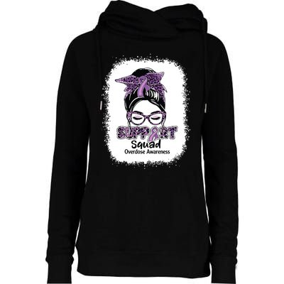 Support Squad Messy Bun Purple Ribbon Overdose Awareness Womens Funnel Neck Pullover Hood