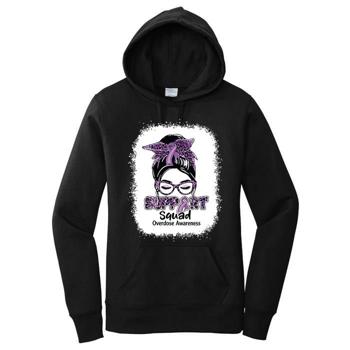 Support Squad Messy Bun Purple Ribbon Overdose Awareness Women's Pullover Hoodie