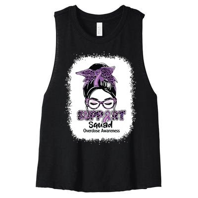 Support Squad Messy Bun Purple Ribbon Overdose Awareness Women's Racerback Cropped Tank