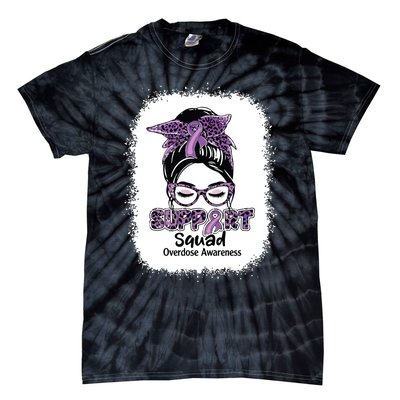 Support Squad Messy Bun Purple Ribbon Overdose Awareness Tie-Dye T-Shirt