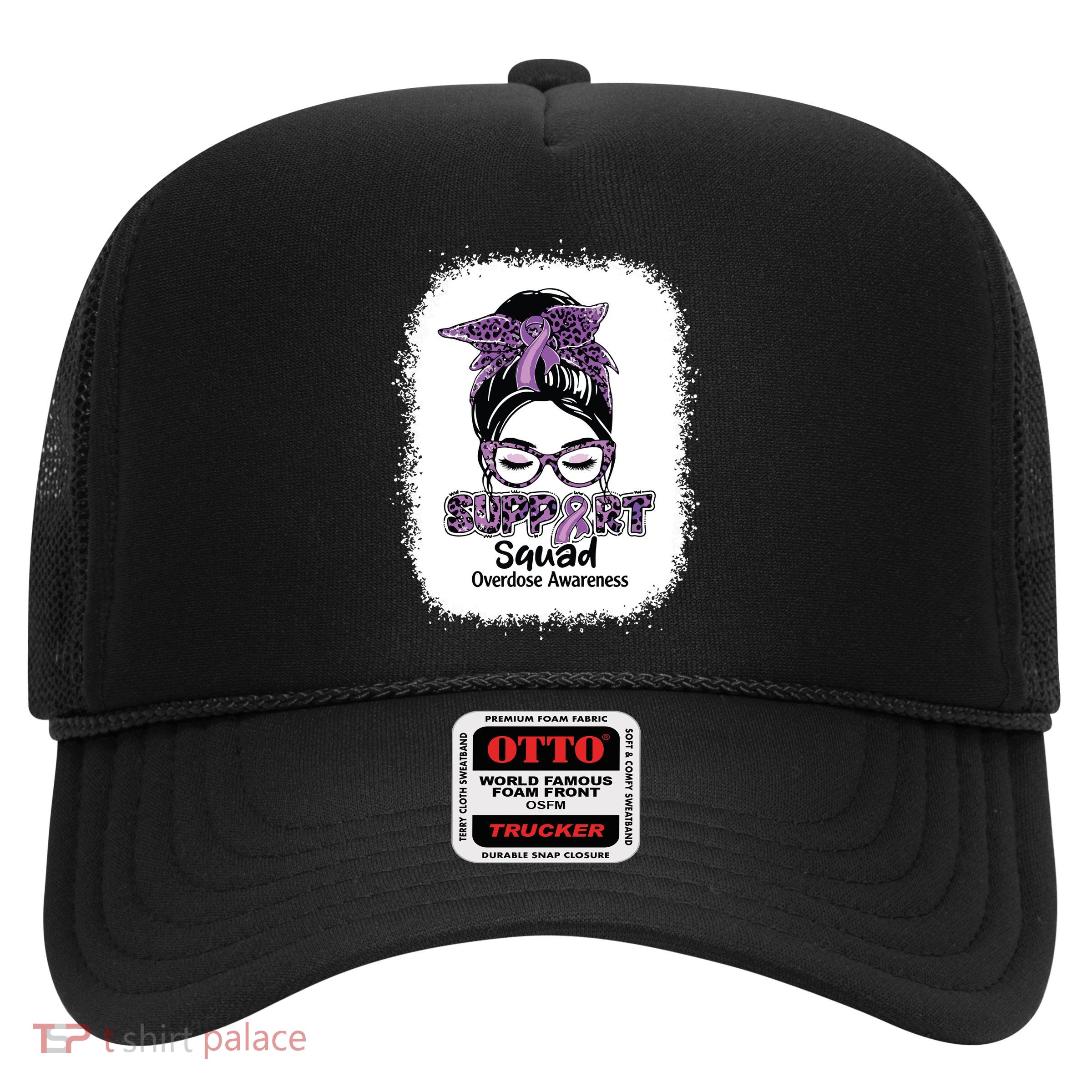 Support Squad Messy Bun Purple Ribbon Overdose Awareness Trucker Hat