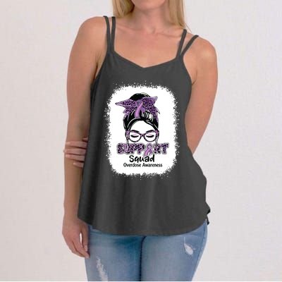 Support Squad Messy Bun Purple Ribbon Overdose Awareness Women's Strappy Tank