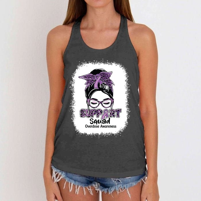 Support Squad Messy Bun Purple Ribbon Overdose Awareness Women's Knotted Racerback Tank