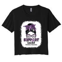 Support Squad Messy Bun Purple Ribbon Overdose Awareness Women's Crop Top Tee