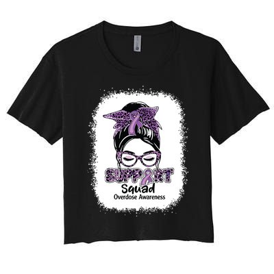 Support Squad Messy Bun Purple Ribbon Overdose Awareness Women's Crop Top Tee