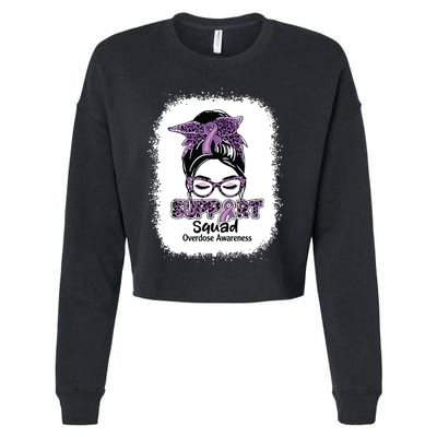 Support Squad Messy Bun Purple Ribbon Overdose Awareness Cropped Pullover Crew