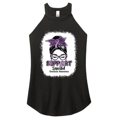 Support Squad Messy Bun Purple Ribbon Overdose Awareness Women's Perfect Tri Rocker Tank