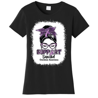 Support Squad Messy Bun Purple Ribbon Overdose Awareness Women's T-Shirt