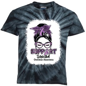 Support Squad Messy Bun Purple Ribbon Overdose Awareness Kids Tie-Dye T-Shirt