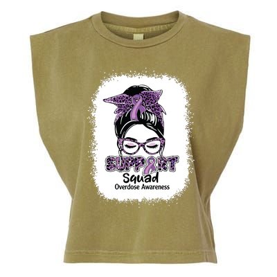 Support Squad Messy Bun Purple Ribbon Overdose Awareness Garment-Dyed Women's Muscle Tee