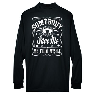 Somebody Save Me From Myself Country Music Front & Back Performance Long Sleeve Polo