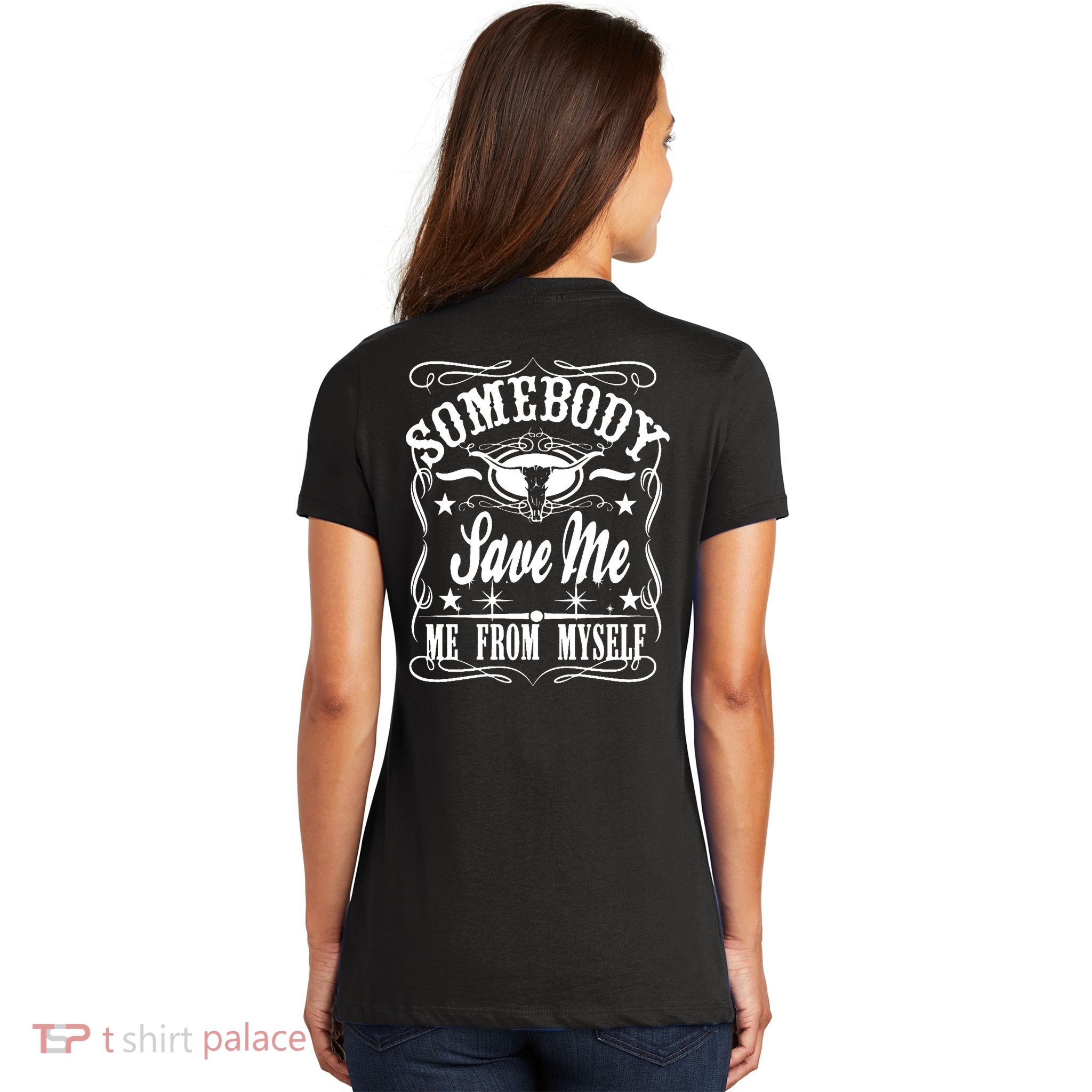 Somebody Save Me From Myself Country Music Front & Back Women's V-Neck T-Shirt