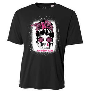 Support Squad Messy Bun Pink Warrior Breast Cancer Awareness Cooling Performance Crew T-Shirt