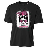 Support Squad Messy Bun Pink Warrior Breast Cancer Awareness Cooling Performance Crew T-Shirt