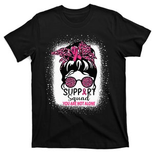 Support Squad Messy Bun Pink Warrior Breast Cancer Awareness T-Shirt