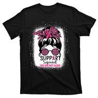 Support Squad Messy Bun Pink Warrior Breast Cancer Awareness T-Shirt