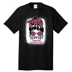 Support Squad Messy Bun Pink Warrior Breast Cancer Awareness Tall T-Shirt