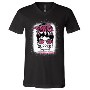 Support Squad Messy Bun Pink Warrior Breast Cancer Awareness V-Neck T-Shirt