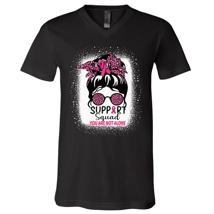 Support Squad Messy Bun Pink Warrior Breast Cancer Awareness V-Neck T-Shirt