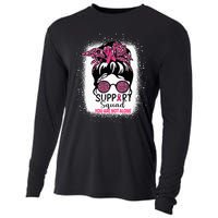 Support Squad Messy Bun Pink Warrior Breast Cancer Awareness Cooling Performance Long Sleeve Crew